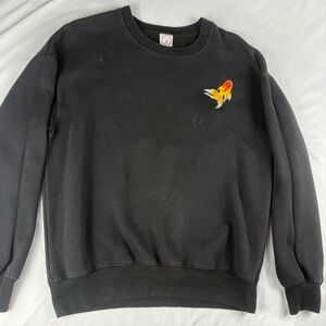 Black Crewneck Sweater with Goldfish imagery